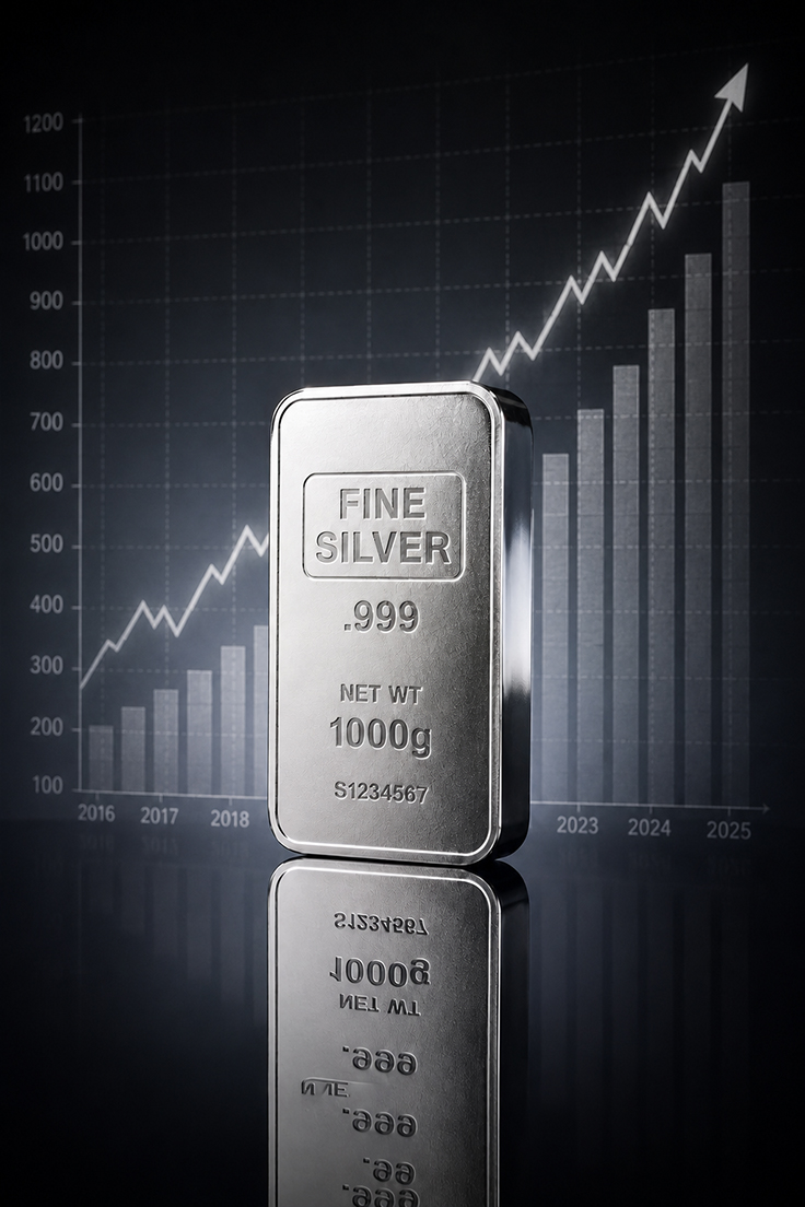Silver bullion bars close up